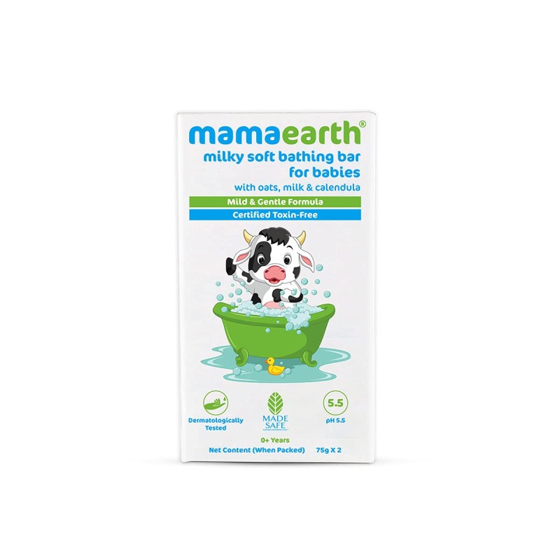 Mamaearth Milky Soft Bathing Bar For Babies - 75 g x 2 | Infused with Oats, Milk and Calendula | Gently Cleanses Skin, Keeps Skin Soft & Smooth, Mild & Gentle Formula, Dermatologically Tested Mamaearth Milky Soft Bathing Bar For Babies - 75 g x 2 | Infused with Oats, Milk and Calendula | Gently Cleanses Skin, Keeps Skin Soft & Smooth, Mild & Gentle Formula, Dermatologically Tested