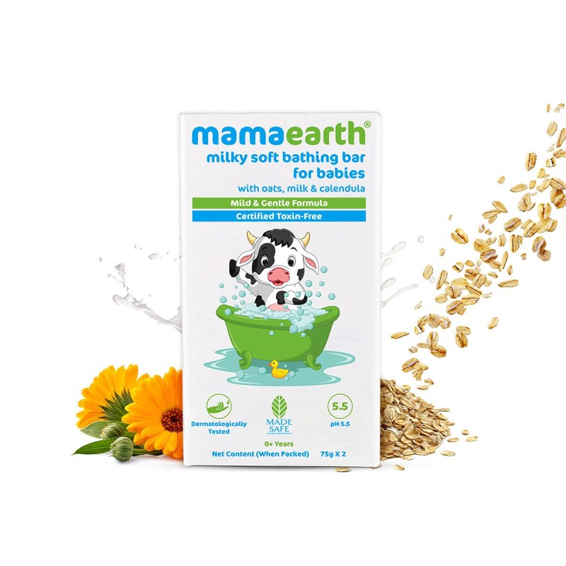 Mamaearth Milky Soft Bathing Bar For Babies - 75 g x 2 | Infused with Oats, Milk and Calendula | Gently Cleanses Skin, Keeps Skin Soft & Smooth, Mild & Gentle Formula, Dermatologically Tested Mamaearth Milky Soft Bathing Bar For Babies - 75 g x 2 | Infused with Oats, Milk and Calendula | Gently Cleanses Skin, Keeps Skin Soft & Smooth, Mild & Gentle Formula, Dermatologically Tested