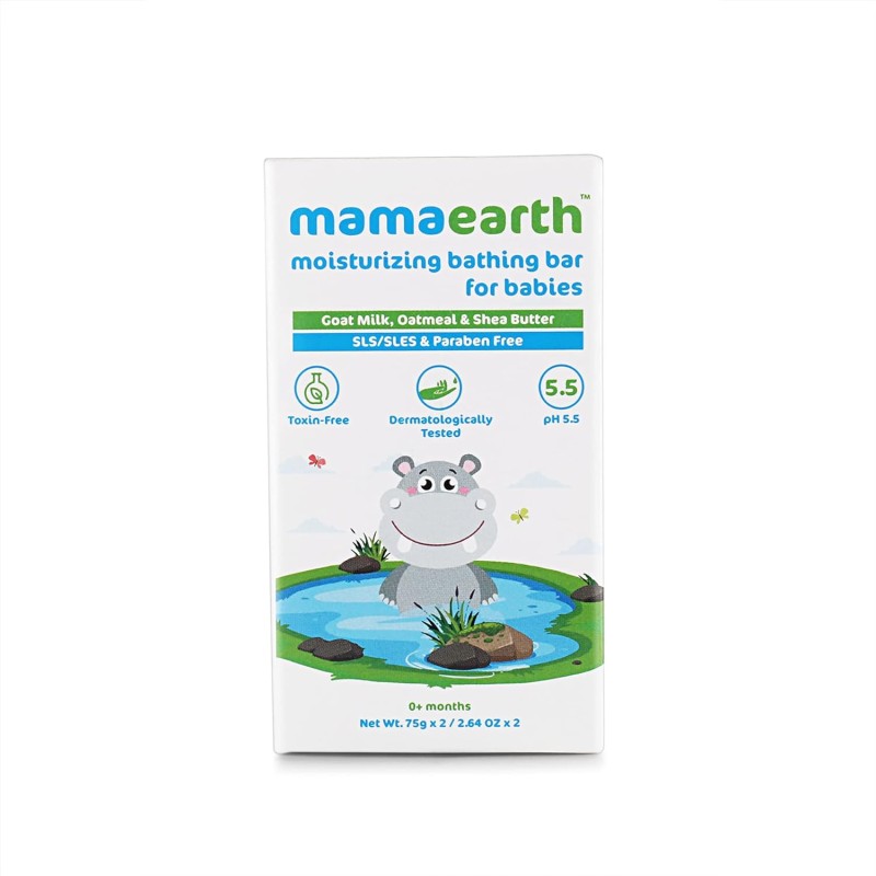 Mamaearth Moisturizing Baby Bathing Soap Bar, pH 5.5, with Goat Milk & Oatmeal. Pack of 2, 75gms Each