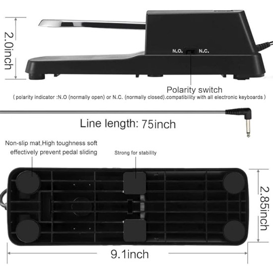 Juarez Piano Sustain Pedal, Keyboard Sustain Pedal for Digital Piano Electronic Keyboard MIDI Synthesizer, Sturdy Durable, with Polarity Switch