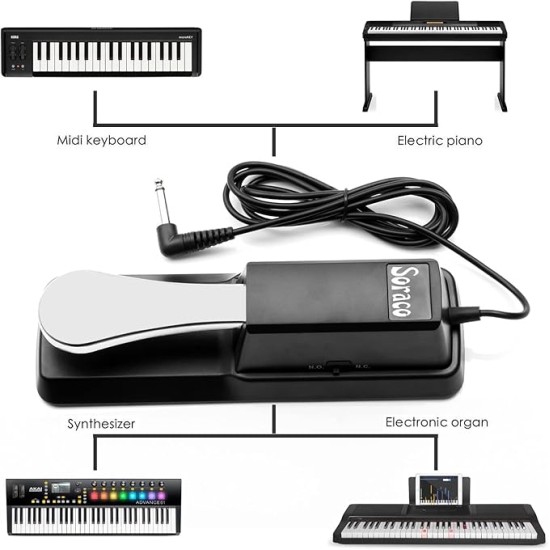 Juarez Piano Sustain Pedal, Keyboard Sustain Pedal for Digital Piano Electronic Keyboard MIDI Synthesizer, Sturdy Durable, with Polarity Switch