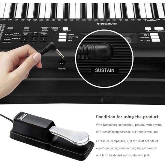 Juarez Piano Sustain Pedal, Keyboard Sustain Pedal for Digital Piano Electronic Keyboard MIDI Synthesizer, Sturdy Durable, with Polarity Switch