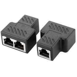 BigPlayer RJ45 Splitter T Adapter 3 Female Coupler 1 Port Female to 2 Port Female socket Y adapter interface Ethernet cable 8P8C extender plug LAN network connector for CAT5, CAT5E, CAT6, CAT7 - Black (MST-1496)