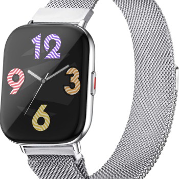 Zebronics Zeb-FIT5220CH Limited Edition Smart Fitness Watch,2.5D Curved Glass 4.4cm Square Display, Metal Body & Strap, SpO2/BP/HR Monitor, IP68 Water Proof, 8 Sports Mode(Silver Rim + Metal Strap)