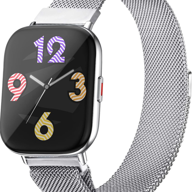 Zebronics Zeb-FIT5220CH Limited Edition Smart Fitness Watch,2.5D Curved Glass 4.4cm Square Display, Metal Body & Strap, SpO2/BP/HR Monitor, IP68 Water Proof, 8 Sports Mode(Silver Rim + Metal Strap)