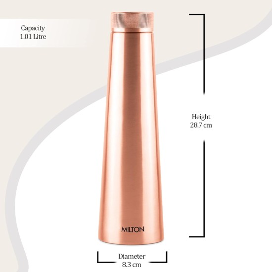 MILTON Copper Delight 1000 Bottle, 915 ml, Lacquer Coating, Curved bottle,100% Pure Copper, BPA Free, Leak Proof, Office Bottle, Boosts Immunity, Supports Digestive & Liver Health, Ayurveda Inspired