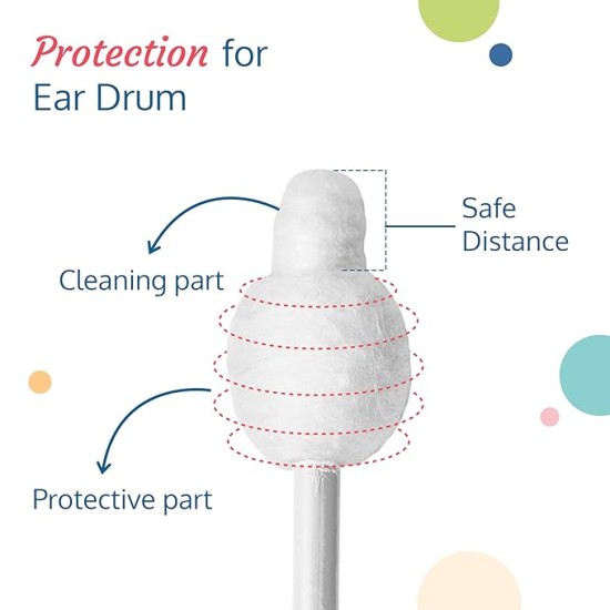 LuvLap Baby Comfy Safety Tip Cotton Buds with Ear Cleaning Protection, Unbleached Cotton, Pack of 100 Sticks,200 Buds White
