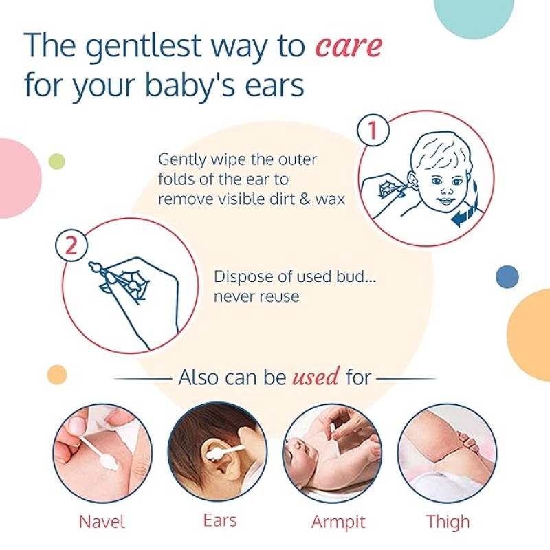 LuvLap Baby Comfy Safety Tip Cotton Buds with Ear Cleaning Protection, Unbleached Cotton, Pack of 100 Sticks,200 Buds White LuvLap Baby Comfy Safety Tip Cotton Buds with Ear Cleaning Protection, Unbleached Cotton, Pack of 100 Sticks,200 Buds White