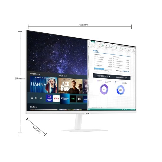 Samsung - Ls32Am501Nwxxl, 32 Inch (80 Cm) 1920 X 1080 Pixels, Led Smart Monitor with Netflix, YouTube, Prime Video and Apple Tv Streaming (White)