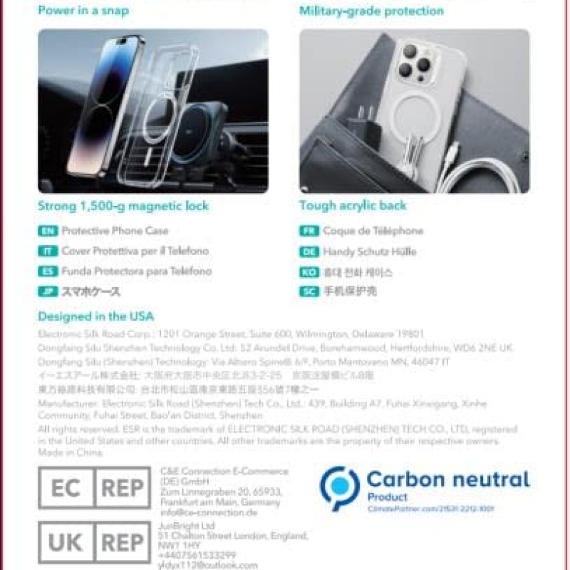 ESR for iPhone 13/14 Cover, Compatible with MagSafe, Scratch-Resistant, Thin and Slim, Classic Shockproof Military-Grade Protection, TPU, Magnetic Back Case, Clear ESR for iPhone 13/14 Cover, Compatible with MagSafe, Scratch-Resistant, Thin and Slim, Classic Shockproof Military-Grade Protection, TPU, Magnetic Back Case, Clear