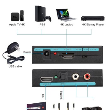 Microware 4K HDMI 2.0 Audio Extractor, Support 4K@60HZ YUV 4:4:4 HDR, 3D Compatible, HDMI 2.0 Microware 4K HDMI 2.0 Audio Extractor, Support 4K@60HZ YUV 4:4:4 HDR, 3D Compatible, HDMI 2.0