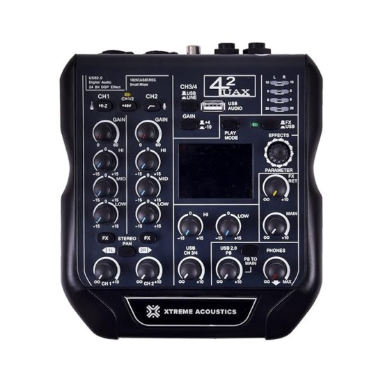 Xtreme Acoustics XAMX42 4 Channel Audio Mixer Interface with 192Khz Sampling Rate, Dual Track Recording, MP3 Input and 24Bit DSP FX Processor for Studio Youtube Recording, DJ Mixing, Karaoke Singing