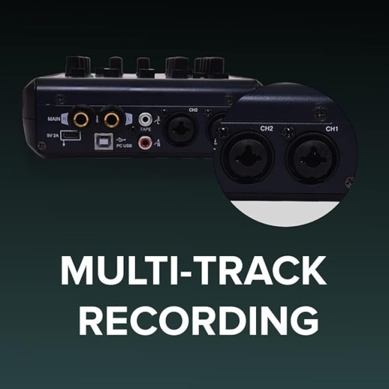 Xtreme Acoustics XAMX42 4 Channel Audio Mixer Interface with 192Khz Sampling Rate, Dual Track Recording, MP3 Input and 24Bit DSP FX Processor for Studio Youtube Recording, DJ Mixing, Karaoke Singing