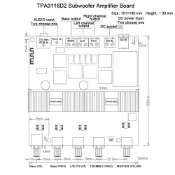 ThreeH Wireless Subwoofer Amplifier Board, Treble and Bass Control, Dual TPA3116D2 Chips for 2.1 Channel High Power (Max 200W) Output