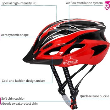 PROBEROS� Bicycle Helmet with Adjustable Lightweight Mountain Helmet for Cycling for Men and Women, Cycling Helmet(Red) PROBEROS� Bicycle Helmet with Adjustable Lightweight Mountain Helmet for Cycling for Men and Women, Cycling Helmet(Red)