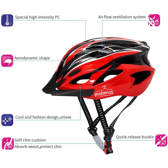 PROBEROS® Bicycle Helmet with Adjustable Lightweight Mountain Helmet for Cycling for Men and Women, Cycling Helmet(Red)