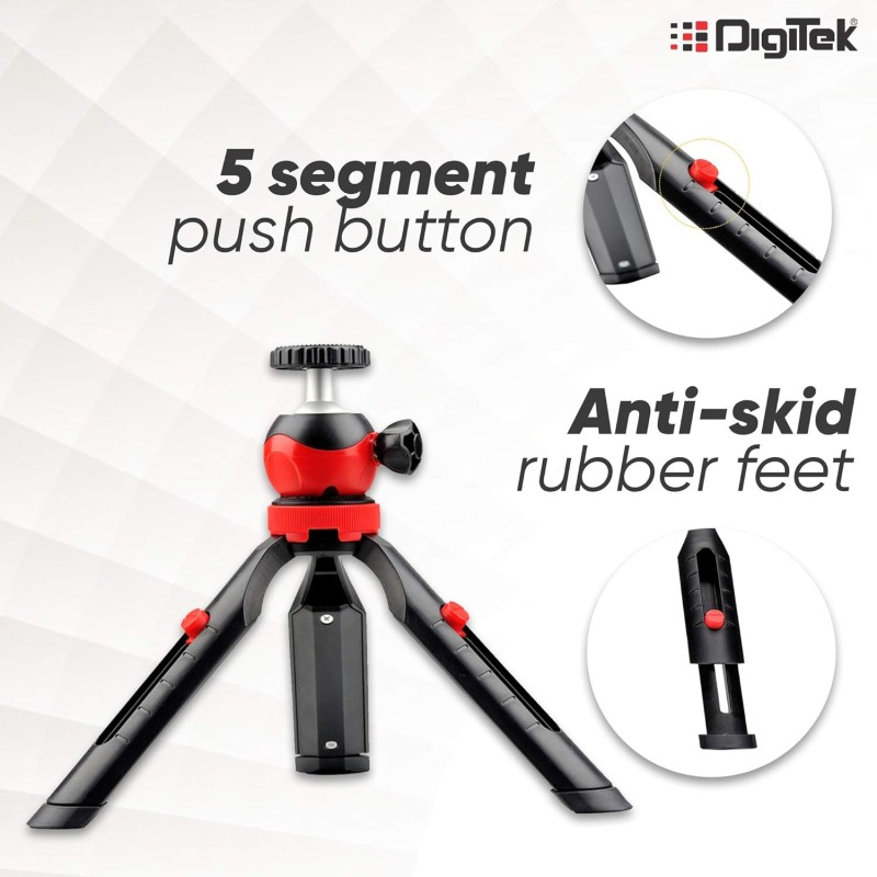 DIGITEK� (DTR-200MT) 18CM Flexible & Portable Mini Tripod with Smartphone Holder & 360� Ball Head, 1kg Load Capacity, 2 Section Adjustment, Rubber Feet, For Smartphones, Compact Cameras, GoPro Cameras DIGITEK� (DTR-200MT) 18CM Flexible & Portable Mini Tripod with Smartphone Holder & 360� Ball Head, 1kg Load Capacity, 2 Section Adjustment, Rubber Feet, For Smartphones, Compact Cameras, GoPro Cameras