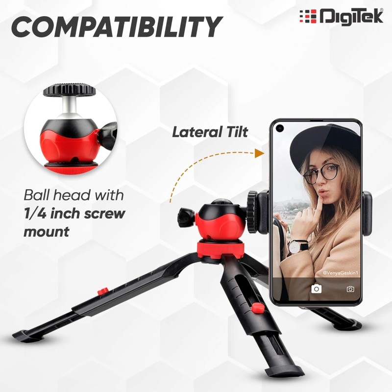 DIGITEK� (DTR-200MT) 18CM Flexible & Portable Mini Tripod with Smartphone Holder & 360� Ball Head, 1kg Load Capacity, 2 Section Adjustment, Rubber Feet, For Smartphones, Compact Cameras, GoPro Cameras DIGITEK� (DTR-200MT) 18CM Flexible & Portable Mini Tripod with Smartphone Holder & 360� Ball Head, 1kg Load Capacity, 2 Section Adjustment, Rubber Feet, For Smartphones, Compact Cameras, GoPro Cameras