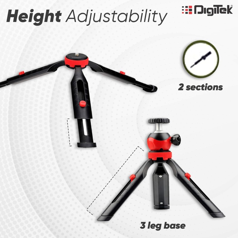 DIGITEK� (DTR-200MT) 18CM Flexible & Portable Mini Tripod with Smartphone Holder & 360� Ball Head, 1kg Load Capacity, 2 Section Adjustment, Rubber Feet, For Smartphones, Compact Cameras, GoPro Cameras DIGITEK� (DTR-200MT) 18CM Flexible & Portable Mini Tripod with Smartphone Holder & 360� Ball Head, 1kg Load Capacity, 2 Section Adjustment, Rubber Feet, For Smartphones, Compact Cameras, GoPro Cameras