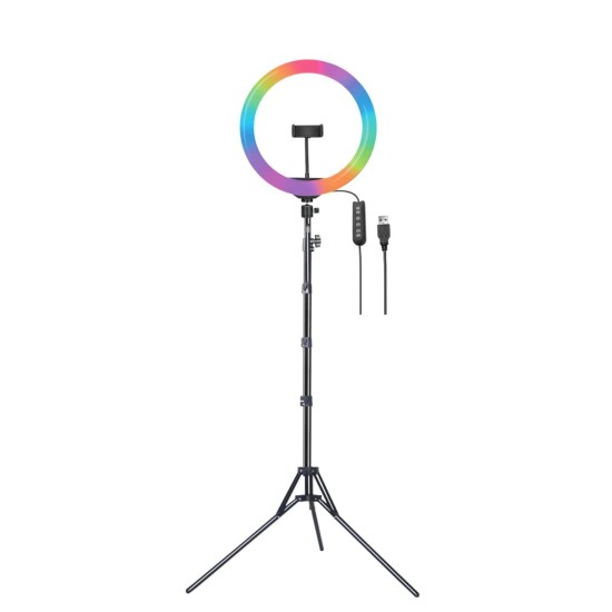 DIGITEKÂ® (DRL-15C RGB) LED RGB Ring Light with Stand for YouTube, Photo-Shoot, Video Shoot, Live Stream, Makeup & More, Compatible with iPhone/Android Phones & Camera