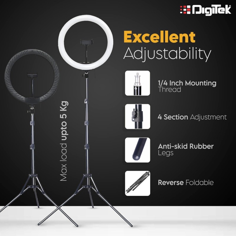 DIGITEK® (DRL-15C RGB) LED RGB Ring Light with Stand for YouTube, Photo-Shoot, Video Shoot, Live Stream, Makeup & More, Compatible with iPhone/Android Phones & Camera