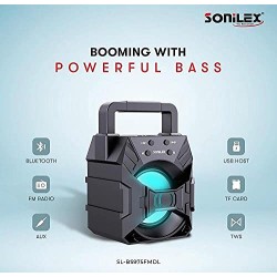 Sonilex BS975FMDL Wireless Bluetooth Speaker 5W with Built-in FM Radio, Aux Input, Portable Speaker with Studio Quality Sound, Party Speaker Powerful Bass, Bluetooth 5.0, Black (SL-BS975FMDL)