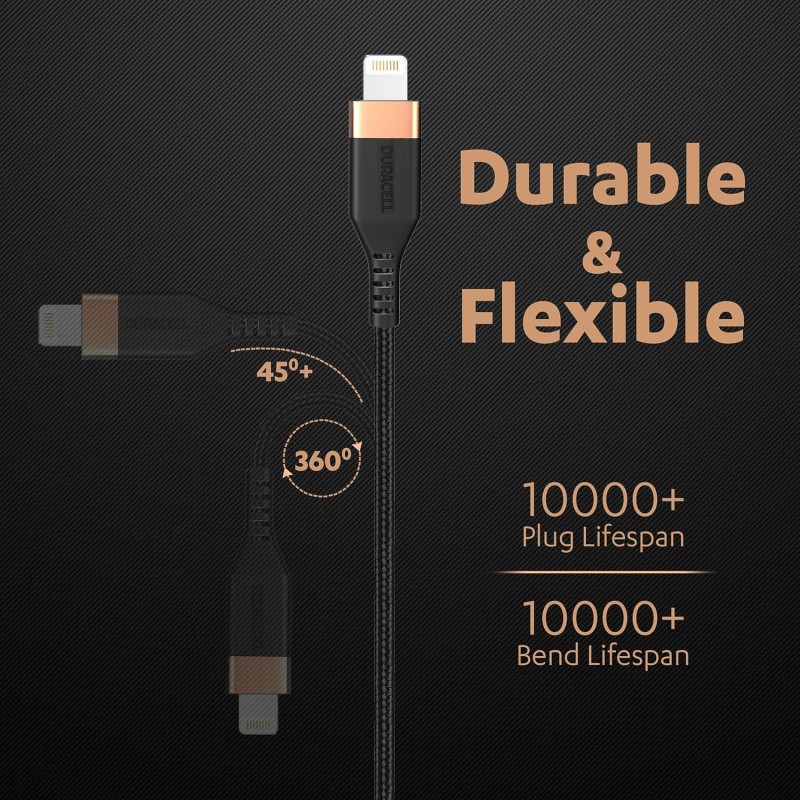 (Refurbished) Duracell USB Lightning Apple Certified (Mfi) Braided Sync & Charge Cable For Iphone, Ipad And Ipod. Fast Charging Lightning Cable, 3.9 Feet (1.2M) - Black (Refurbished) Duracell USB Lightning Apple Certified (Mfi) Braided Sync & Charge Cable For Iphone, Ipad And Ipod. Fast Charging Lightning Cable, 3.9 Feet (1.2M) - Black