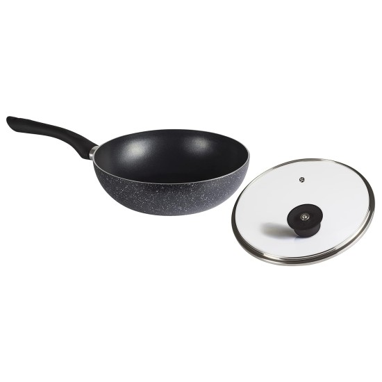 Nouvetta Andria Non-Stick Cookware Set of 5 peices(Dosa Tawa, Kadhai,Frying Pan, Glass Lid,Serving Spoon), Thickness of 3 mm, Black