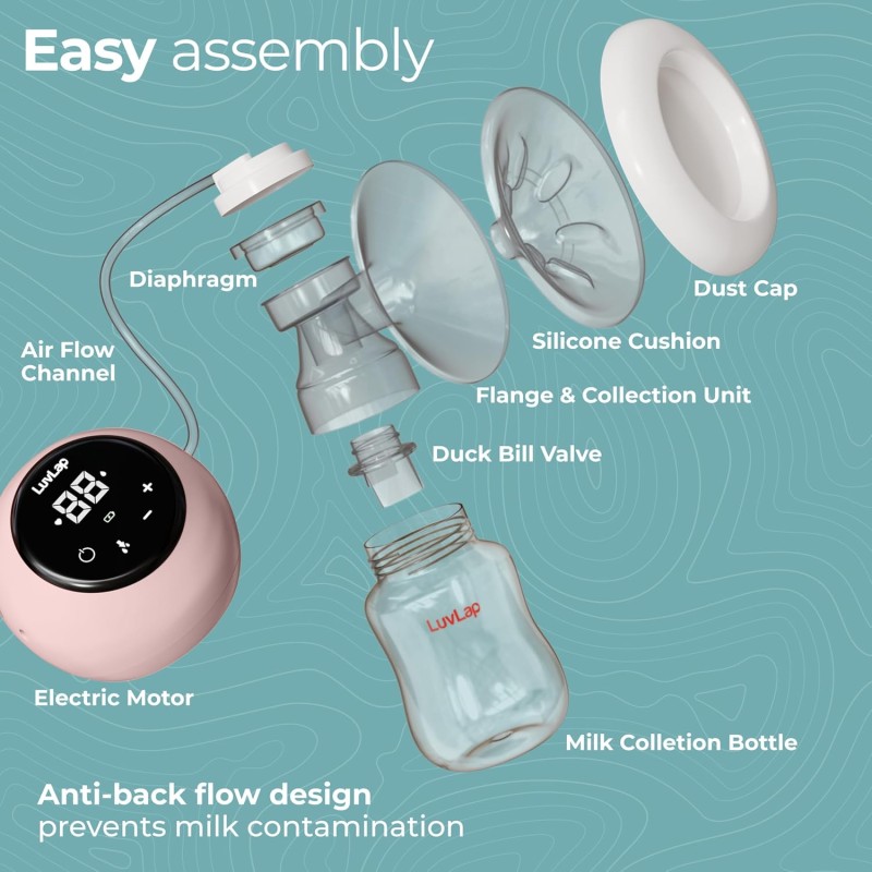 LuvLap Adore Double Electric Breast Pump with Dual Mode, 2 Phase - Stimulation & Expression, Soft Silicone Cushion, Rechargeable Battery, Single Breast Pump Electrical, BPA Free LuvLap Adore Double Electric Breast Pump with Dual Mode, 2 Phase - Stimulation & Expression, Soft Silicone Cushion, Rechargeable Battery, Single Breast Pump Electrical, BPA Free