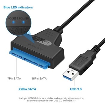 Lapster USB 3.0 sata Cable for 2.5 inch SSD and HDD, USB 3.0 to SATA III Hard Driver Adapter, sata to USB Cable-(Blue) Lapster USB 3.0 sata Cable for 2.5 inch SSD and HDD, USB 3.0 to SATA III Hard Driver Adapter, sata to USB Cable-(Blue)