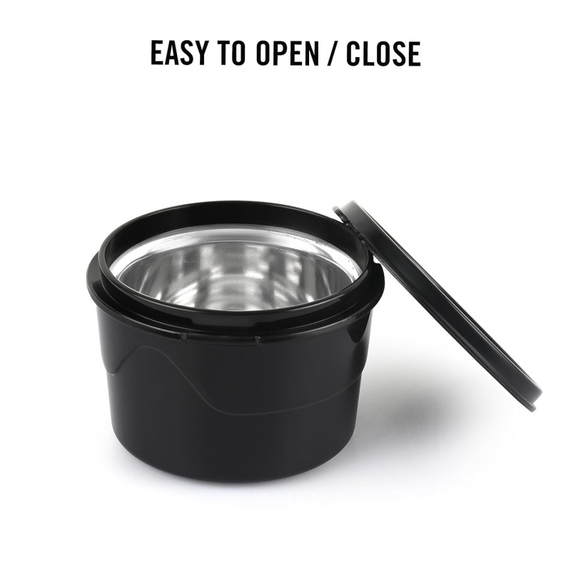 CELLO MF All in One Lunch Box Set of 5 with Bag, Black | 3 Containers with Steel Inner, 1 Plastic Pickle Box and 1 Steel Bottle | Microwave Safe | Insulated Tiffin Ideal for Office, School, College