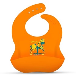 LuvLap Silicone Baby Bib for Feeding & Weaning Babies & Toddlers, Waterproof, Washable & Reusable, Non Messy Easy Cleaning, No Bad Odour, Adjustable Neckline with Buttons