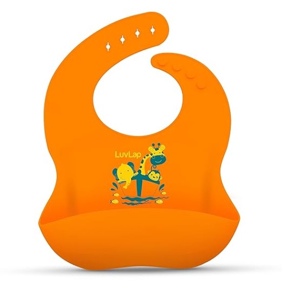 LuvLap Silicone Baby Bib for Feeding & Weaning Babies & Toddlers, Waterproof, Washable & Reusable, Non Messy Easy Cleaning, No Bad Odour, Adjustable Neckline with Buttons