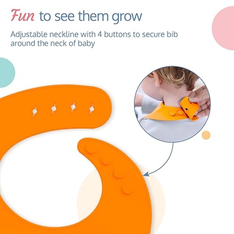 LuvLap Silicone Baby Bib for Feeding & Weaning Babies & Toddlers, Waterproof, Washable & Reusable, Non Messy Easy Cleaning, No Bad Odour, Adjustable Neckline with Buttons