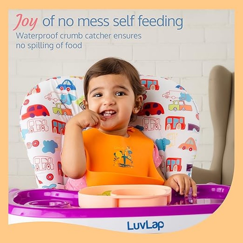 LuvLap Silicone Baby Bib for Feeding & Weaning Babies & Toddlers, Waterproof, Washable & Reusable, Non Messy Easy Cleaning, No Bad Odour, Adjustable Neckline with Buttons