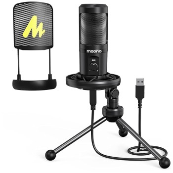 MAONO AU-PM461TS Condenser USB Mic for PC, YouTube Recording, Gaming, Podcasting. All-in-one Microphone Kit with Mic Gain, Metal Pop Filter, and Shock Mount, Black