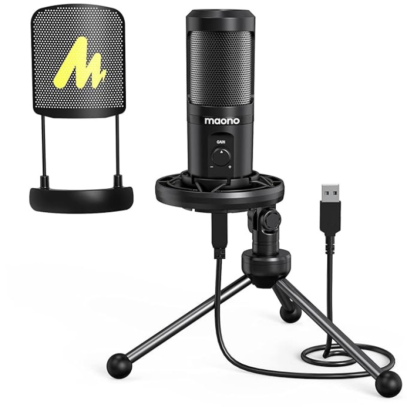 MAONO AU-PM461TS Condenser USB Mic for PC, YouTube Recording, Gaming, Podcasting. All-in-one Microphone Kit with Mic Gain, Metal Pop Filter, and Shock Mount, Black MAONO AU-PM461TS Condenser USB Mic for PC, YouTube Recording, Gaming, Podcasting. All-in-one Microphone Kit with Mic Gain, Metal Pop Filter, and Shock Mount, Black