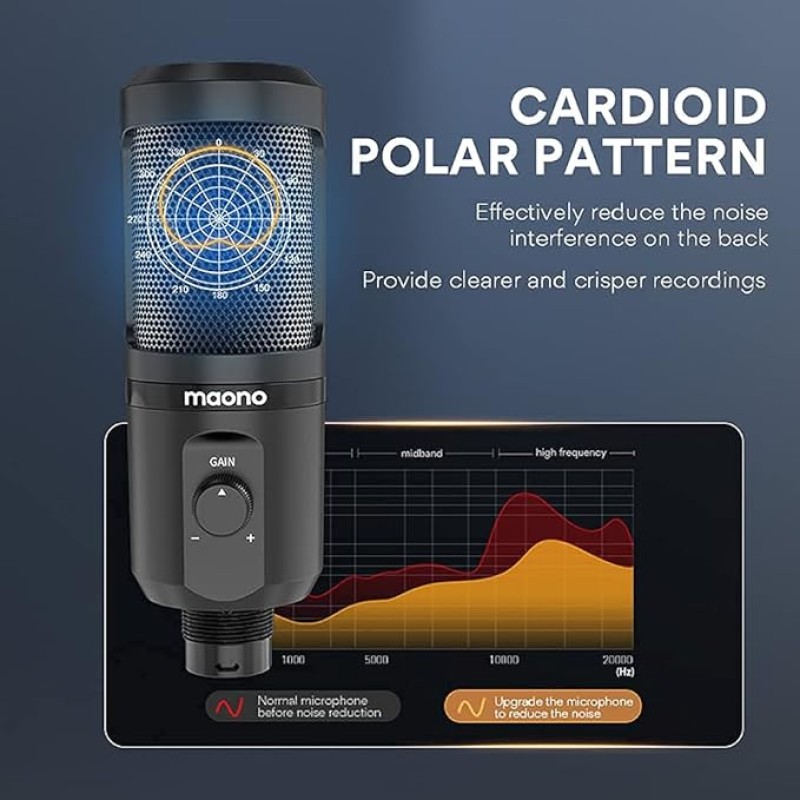 MAONO AU-PM461TS Condenser USB Mic for PC, YouTube Recording, Gaming, Podcasting. All-in-one Microphone Kit with Mic Gain, Metal Pop Filter, and Shock Mount, Black MAONO AU-PM461TS Condenser USB Mic for PC, YouTube Recording, Gaming, Podcasting. All-in-one Microphone Kit with Mic Gain, Metal Pop Filter, and Shock Mount, Black