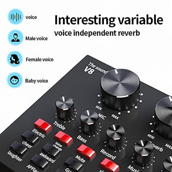 ZHIZUKA Condenser USB Microphone Set V8 Sound Card Mixer Amplifier Voice Changer Audio Interface | Singing Smule Live Streaming Podcast Broadcasting (3.5 Mm Mic + Sound Card, Black)