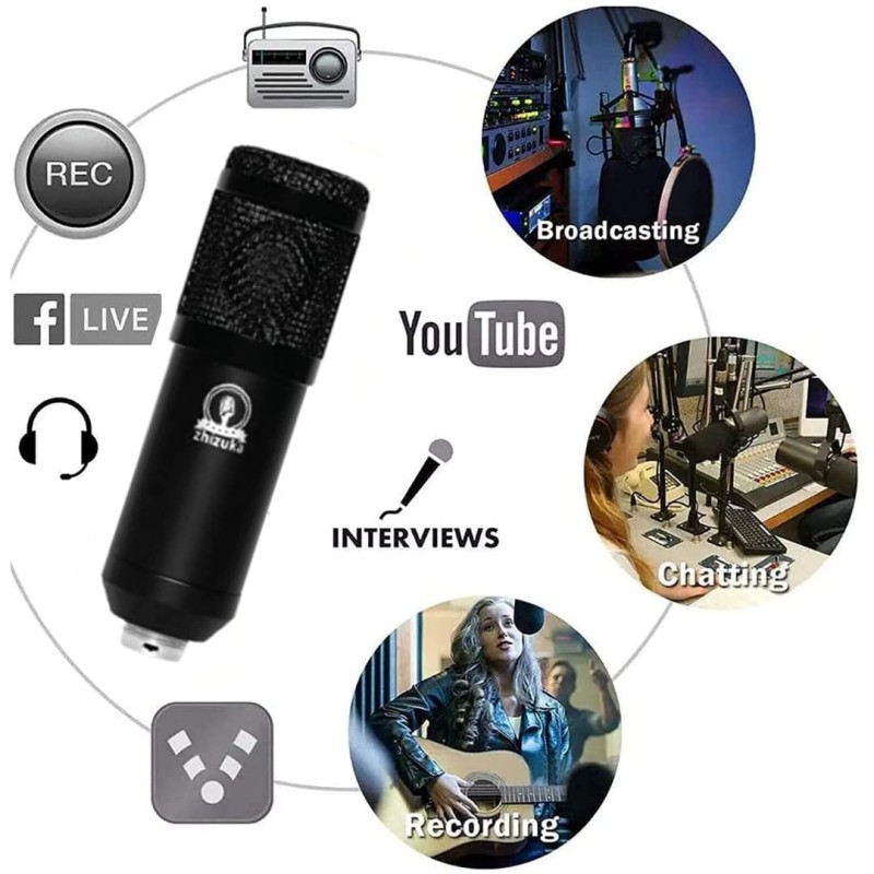 ZHIZUKA Condenser USB Microphone Set V8 Sound Card Mixer Amplifier Voice Changer Audio Interface | Singing Smule Live Streaming Podcast Broadcasting (3.5 Mm Mic + Sound Card, Black) ZHIZUKA Condenser USB Microphone Set V8 Sound Card Mixer Amplifier Voice Changer Audio Interface | Singing Smule Live Streaming Podcast Broadcasting (3.5 Mm Mic + Sound Card, Black)