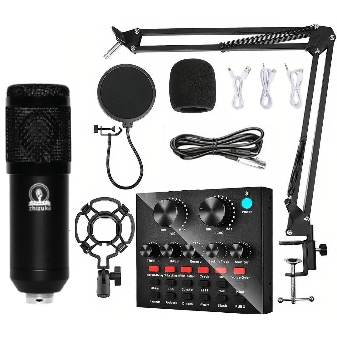 ZHIZUKA Condenser USB Microphone Set V8 Sound Card Mixer Amplifier