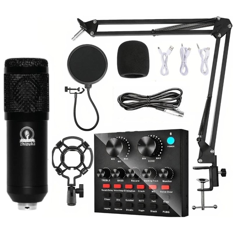 ZHIZUKA Condenser USB Microphone Set V8 Sound Card Mixer Amplifier Voice Changer Audio Interface | Singing Smule Live Streaming Podcast Broadcasting (3.5 Mm Mic + Sound Card, Black) ZHIZUKA Condenser USB Microphone Set V8 Sound Card Mixer Amplifier Voice Changer Audio Interface | Singing Smule Live Streaming Podcast Broadcasting (3.5 Mm Mic + Sound Card, Black)