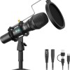 Maono AU-HD300T USB/XLR Dynamic Mic for Singing, PC, YouTube Recording. Professional Microphone with 0-Latency Monitoring, Volume Control, Adjustable Mic Stand, Shock Mount and Pop Filter, Black