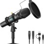 Maono AU-HD300T USB/XLR Dynamic Mic for Singing, PC, YouTube Recording. Professional Microphone with 0-Latency Monitoring, Volume Control, Adjustable Mic Stand, Shock Mount and Pop Filter, Black