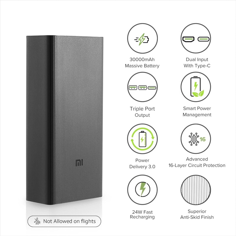 (Refurbished) Mi Power Bank Boost Pro 30000mAh with 18W Fast Charging|Power Delivery 3.0|24W Fast Recharging|Triple Output Port|Dual Input with Type C|16 Layer Protection (Black) (Refurbished) Mi Power Bank Boost Pro 30000mAh with 18W Fast Charging|Power Delivery 3.0|24W Fast Recharging|Triple Output Port|Dual Input with Type C|16 Layer Protection (Black)