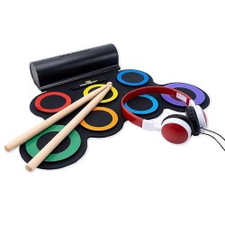 Powerpak G3001L-R Electronic Drum Kit | Built-In Li-Battery 2000mAh & Roll Up Drum Pad | Portable Rechargeable with Built-In Dual Speaker | 2x Pedals/2x Sticks/1x Headphone (Rainbow)