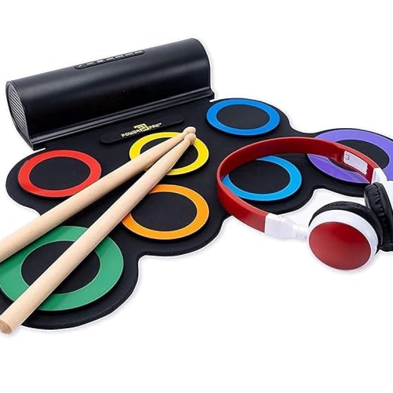 Powerpak G3001L-R Electronic Drum Kit | Built-In Li-Battery 2000mAh & Roll Up Drum Pad | Portable Rechargeable with Built-In Dual Speaker | 2x Pedals/2x Sticks (Rainbow) Powerpak G3001L-R Electronic Drum Kit | Built-In Li-Battery 2000mAh & Roll Up Drum Pad | Portable Rechargeable with Built-In Dual Speaker | 2x Pedals/2x Sticks (Rainbow)