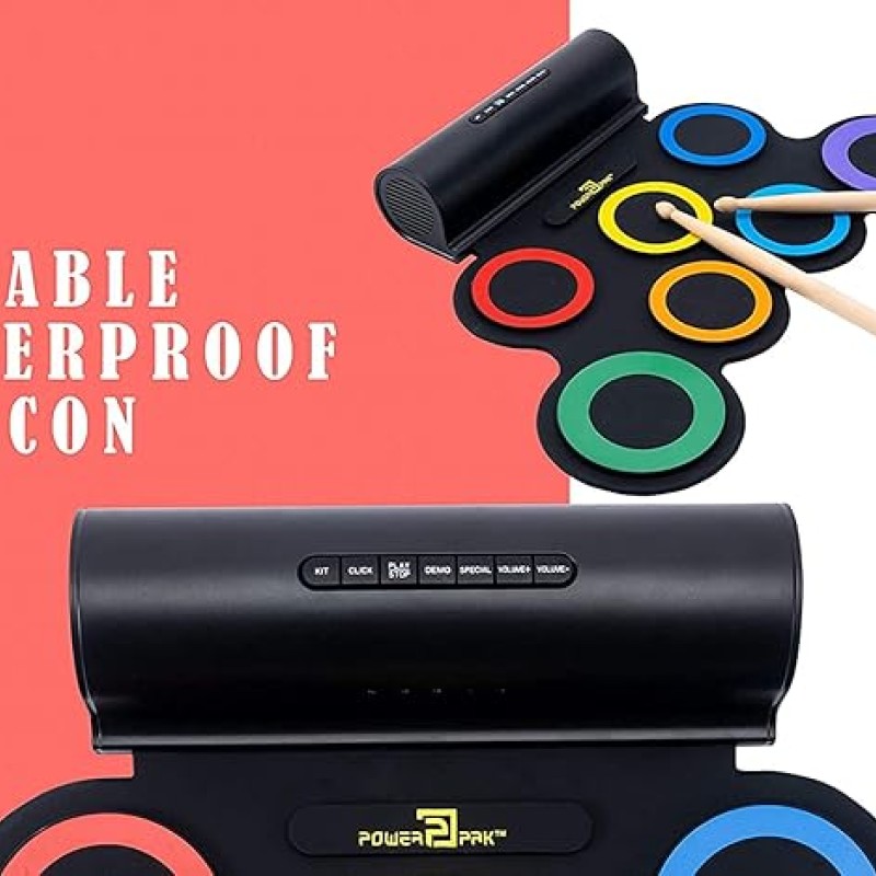 Powerpak G3001L-R Electronic Drum Kit | Built-In Li-Battery 2000mAh & Roll Up Drum Pad | Portable Rechargeable with Built-In Dual Speaker | 2x Pedals/2x Sticks (Rainbow) Powerpak G3001L-R Electronic Drum Kit | Built-In Li-Battery 2000mAh & Roll Up Drum Pad | Portable Rechargeable with Built-In Dual Speaker | 2x Pedals/2x Sticks (Rainbow)