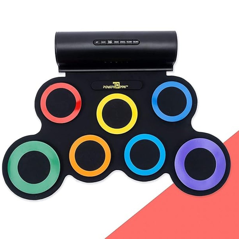 Powerpak G3001L-R Electronic Drum Kit | Built-In Li-Battery 2000mAh & Roll Up Drum Pad | Portable Rechargeable with Built-In Dual Speaker | 2x Pedals/2x Sticks (Rainbow) Powerpak G3001L-R Electronic Drum Kit | Built-In Li-Battery 2000mAh & Roll Up Drum Pad | Portable Rechargeable with Built-In Dual Speaker | 2x Pedals/2x Sticks (Rainbow)