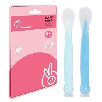 R for Rabbit Premium Safe Feed Silicone Baby Feeding Spoon Set of 2, Smooth Silicon Tip, Food Grade PP Spoon, BPA & Phthalates Free for Kids 6+ Months (Lake Blue -Blue)